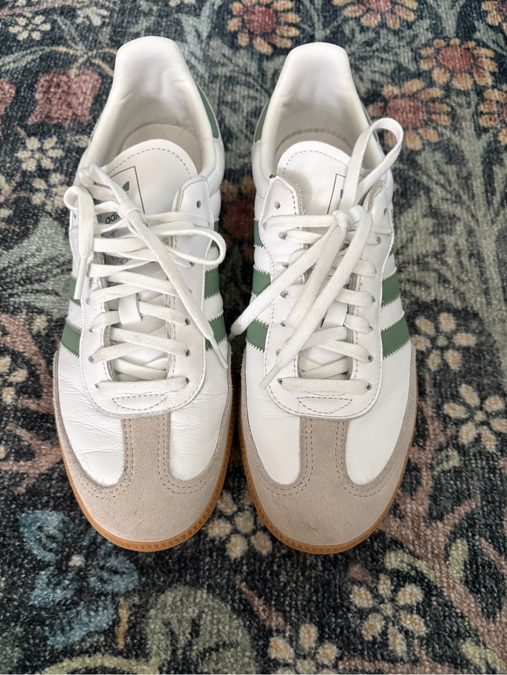 adidas OG Samba White Cloud Silver Green Sneakers w/Gum Sole. Size 7youth